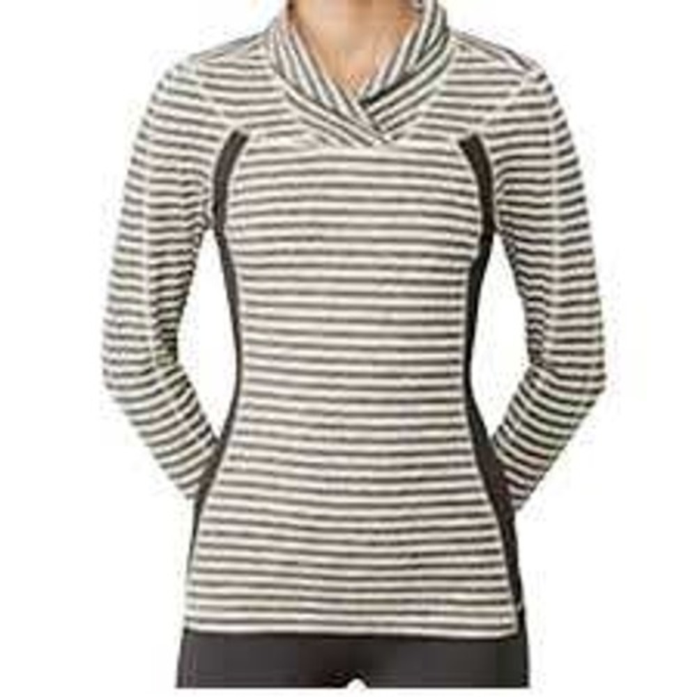 Lululemon Rest Less Pullover Striped Cowl Neck Long Sleeve Gray White SZ 4